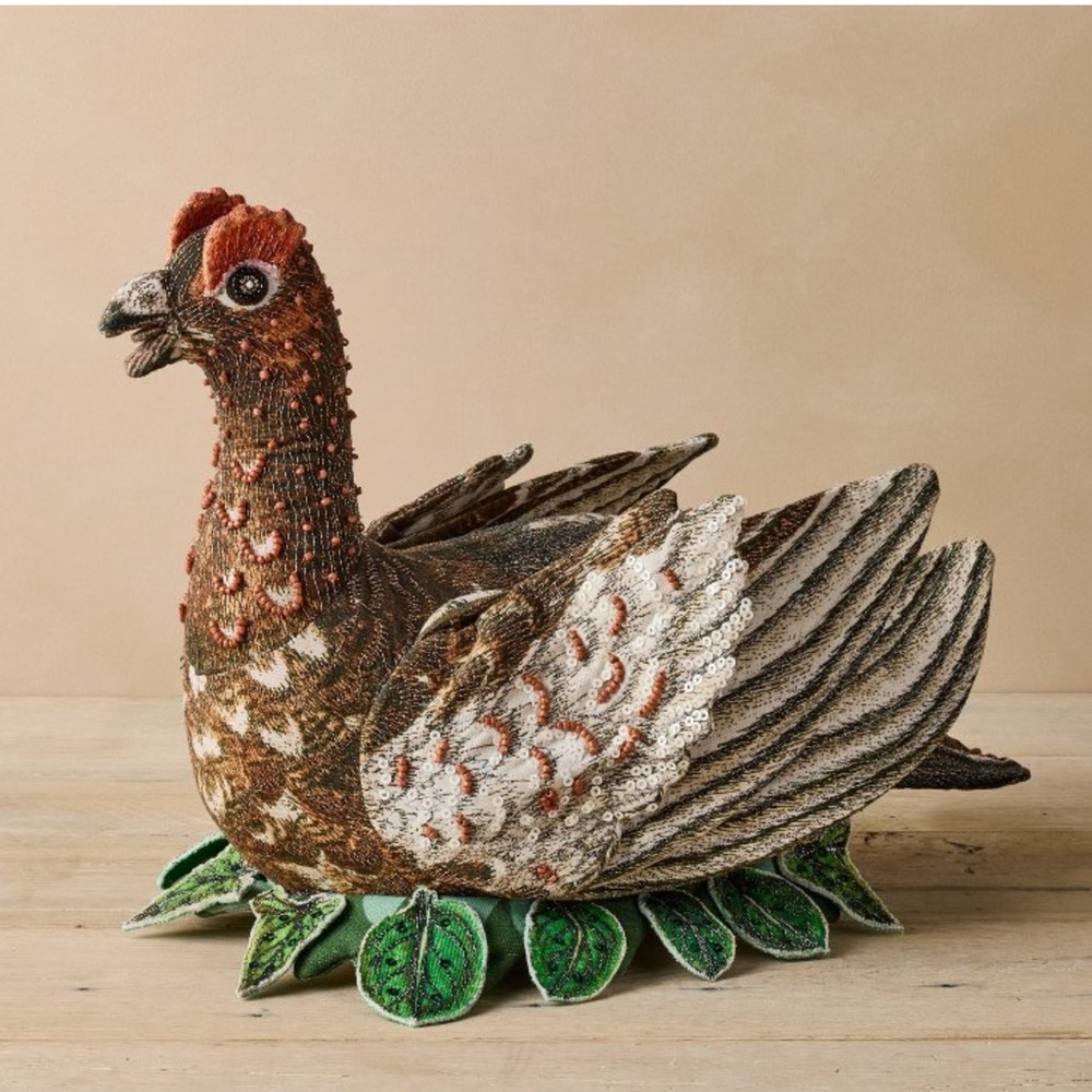 Beaded Quail Accent Pillow in Brown and Green